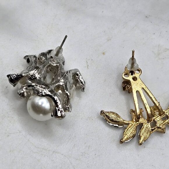 "5/$25" Mismatched Silver/Goldtone Faux Pearl Cluster Rhinestone Post Earrings - Picture 5 of 8